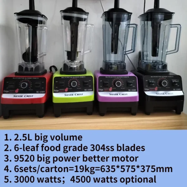 2L 3000/4500W Silver Crest SC-1589 Big Powerful Smoothies Large Commercial Blender - Image 2