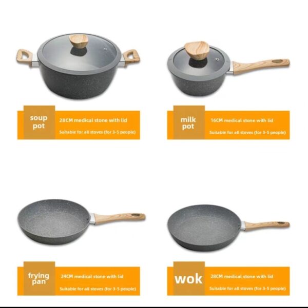Medical Stone Non-Stick Pot Soup Pot Frying Pan Milk Pot Pot Set Marble Induction Cooker Gas Stove Wok Does Not Pick Stove - Image 2