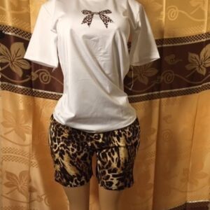 Girls' Summer Fashion Leopard Print Bow Design T-Shirt